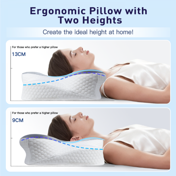 Fwoueot Nackenkissen Kopfkissen Memory Foam Kissen, Nackenstützkissen, Ergonomisches Kopfkissen, für Seiten Rücken & Bauchschläfer grau